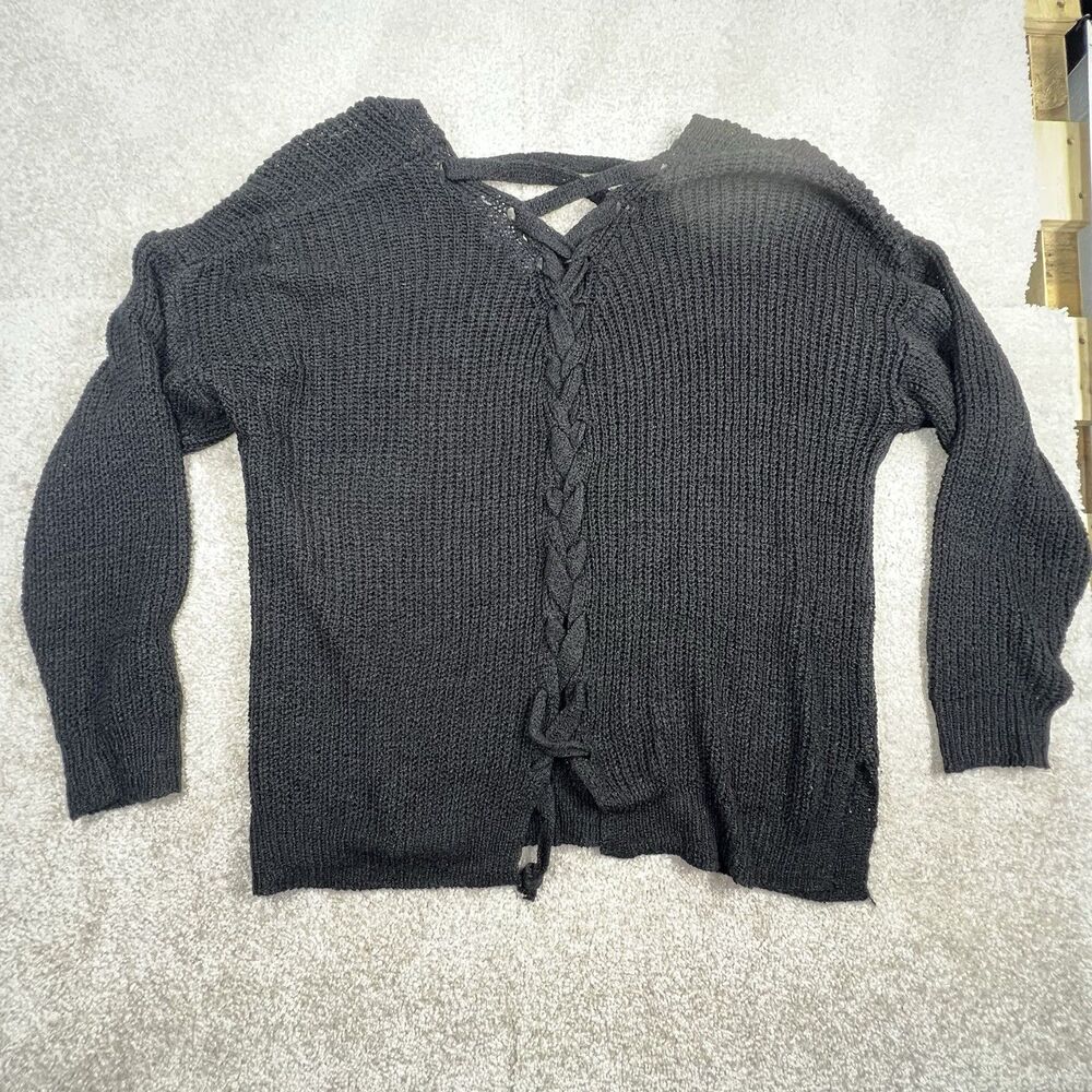 Blu Pepper Day to Day Ruffle Sweater Womens Large L Black - Picture 6 of 6